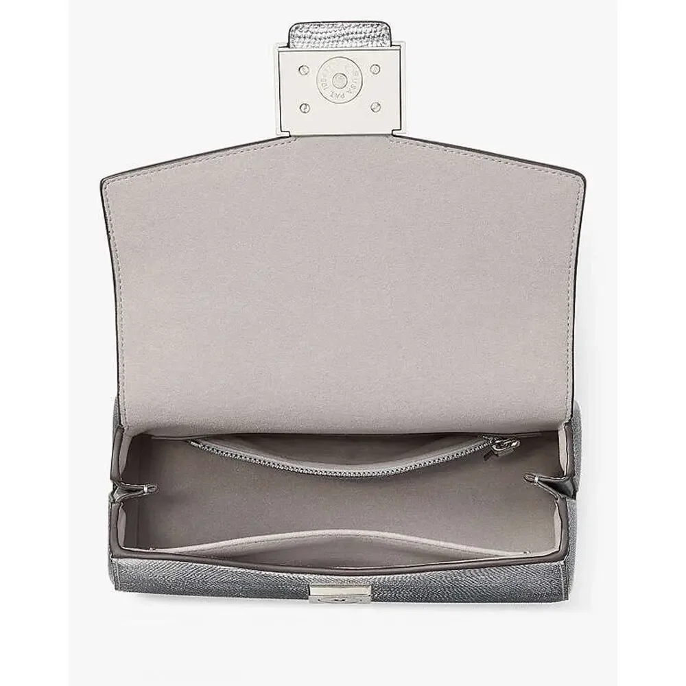 Kate Spade KF354 Katy Lizard Embossed Leather Small Top Handle Satchel Silver